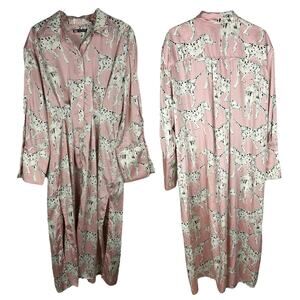 Zara Pink Long Sleeve Dalmatian Collared Maxi Shirt Dress S
